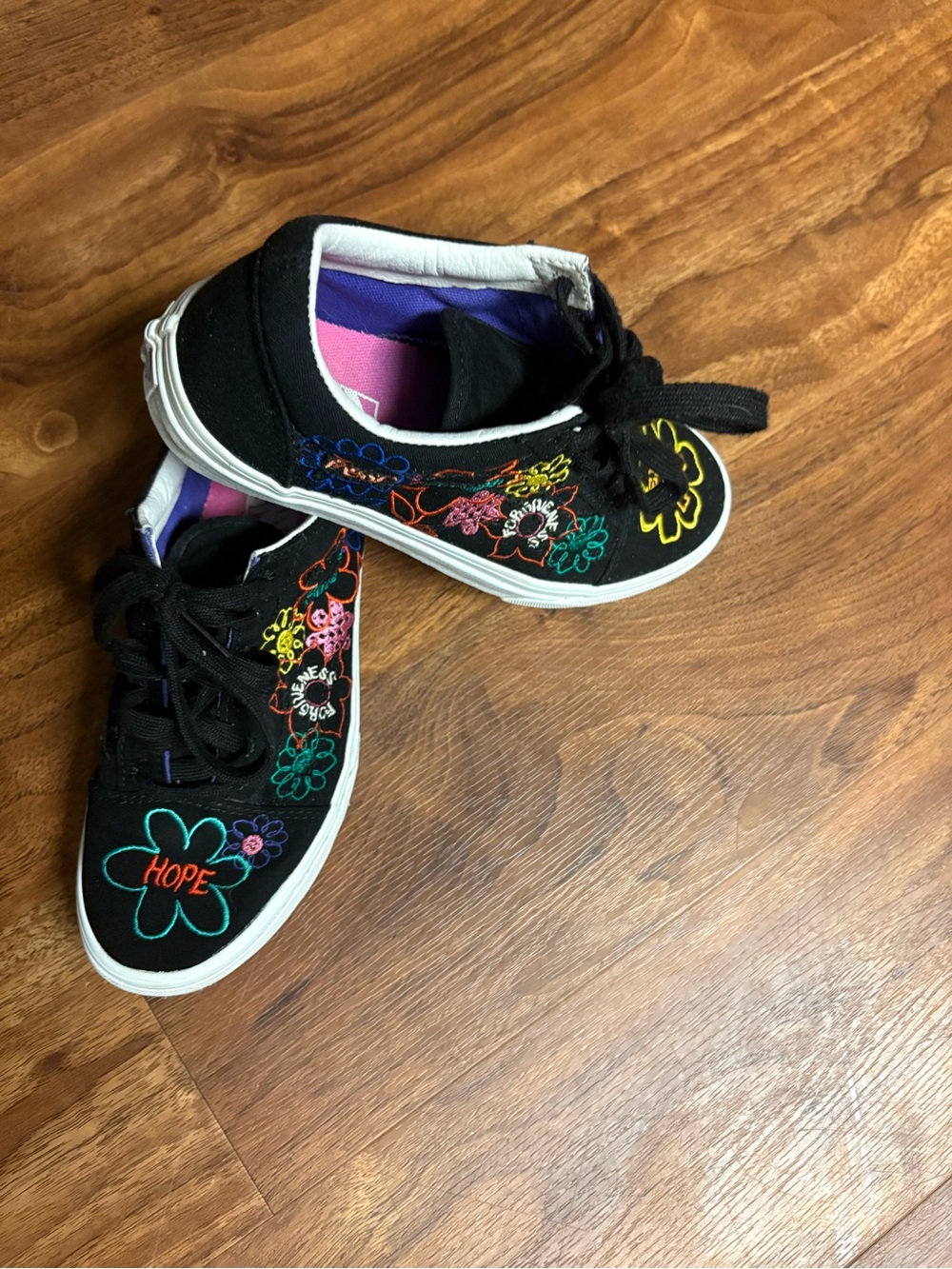 Vans Black Canvas Sneakers with Multicolor Floral Embroidery